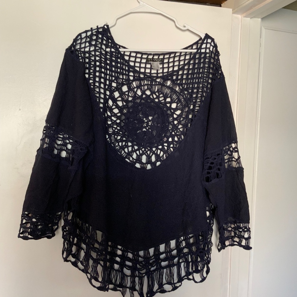 Venus navy crochet top